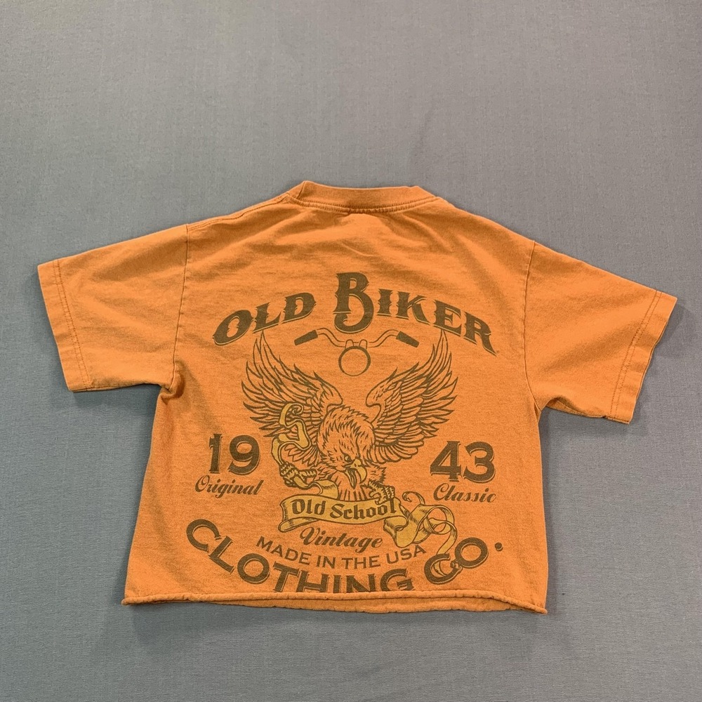 Old Biker‎ Shirt Womens Large Orange Eagle Motorcycle Graphic Crop Alstyle Tee